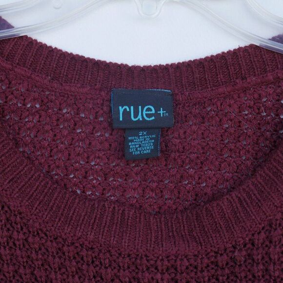Rue+ Womens Size 2X Knit Cropped Sweater Wine Brown Beige - Picture 3 of 10